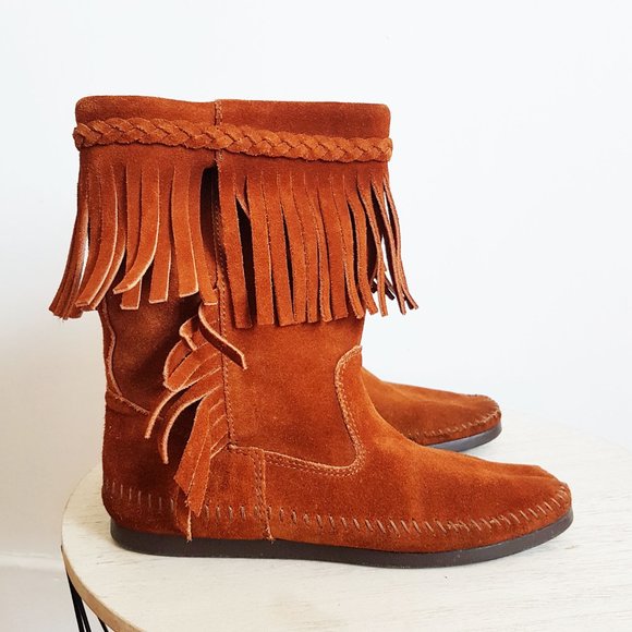 Brown Mid Height Suede Moccasins Women's Size 9, Handmade Indigenous Mukluks - Picture 5 of 10